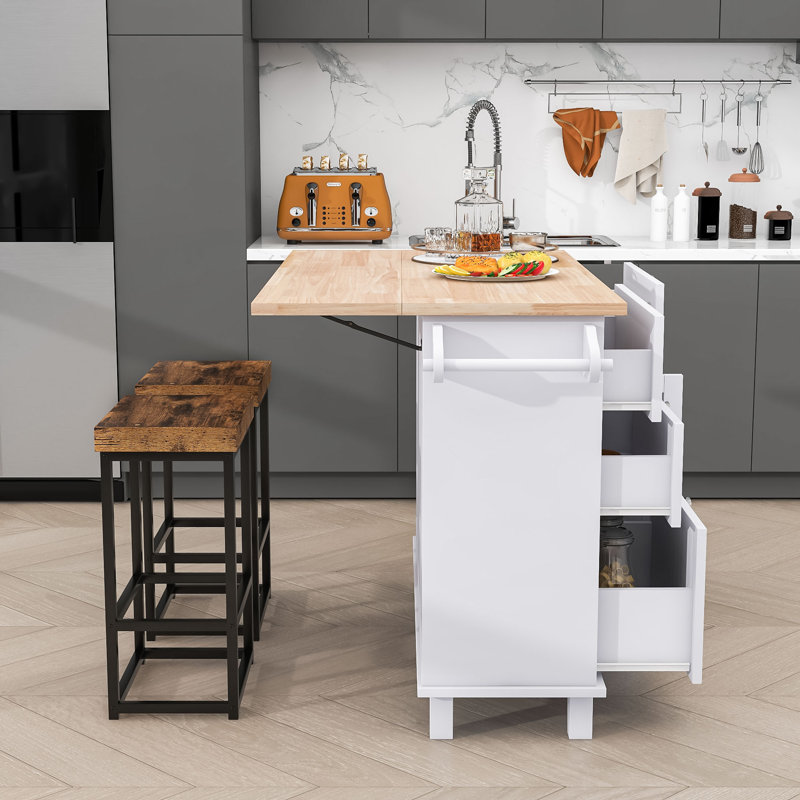 Rosauro Dining Table Set with Storage Cabinet 4 Drawers and Towel Rack Red Barrel Studio Base Finish White